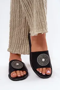 S. BARSKI Dámské Pantofle Na Plochém Podpatku S Ozdobou S.Barski