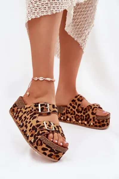 Boto Dámské sandály s přezkami na masivní platformě leopard Odisene