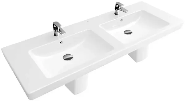 Villeroy & Boch Subway 2.0 - Dvojumyvadlo 130x47 cm, s přepadem a otvory pro baterie, bílá 7175D001