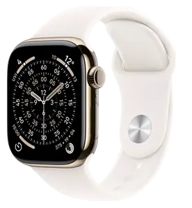 APPLE Watch 11 GPS + Cellular 42mm zlatý titan - světle ruměný sportovní řemínek - M/L