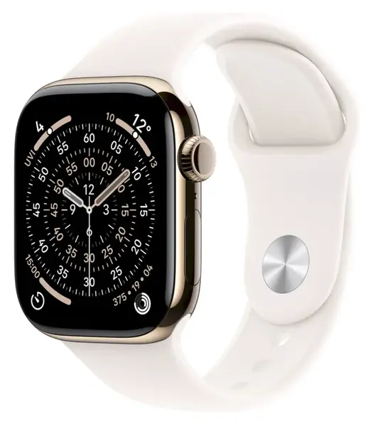 APPLE Watch 11 GPS + Cellular 42mm zlatý titan - světle ruměný sportovní řemínek - M/L