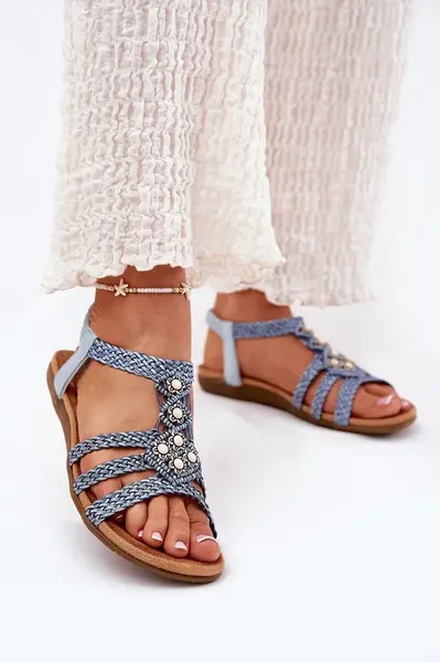 Dámské Ploché Sandály S Pletenými Pásky Modré Artiker