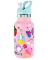 SKIP HOP Láhev s nálepkami se slámkovým náústkem nerezová ružová 4r+, 380 ml