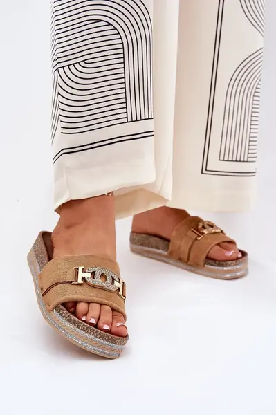 Boto Dámské Pantofle Se Zlatým Detailem Na Platformě S Třpytkami Camel Eanes