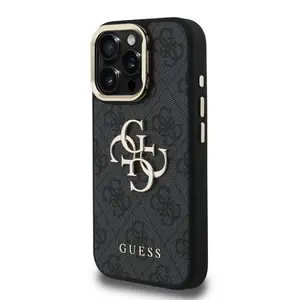 Zadní kryt Guess PU 4G Metal Logo Stand Camera Frame pro Aplle iPhone 16 Pro Max, černá