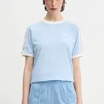 Bavlněné tričko adidas Originals Ruffle 3S Tee dámské, modrá barva, KC8820