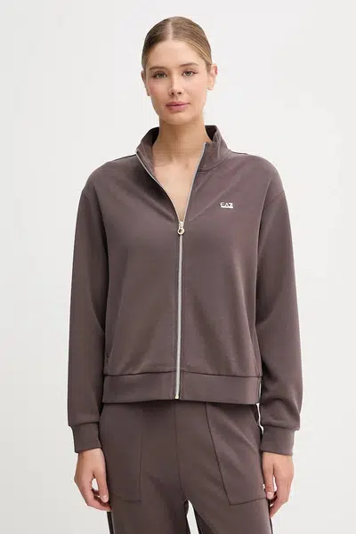 Mikina EA7 Emporio Armani dámská, hnědá barva, hladká, AF12643.7W000191