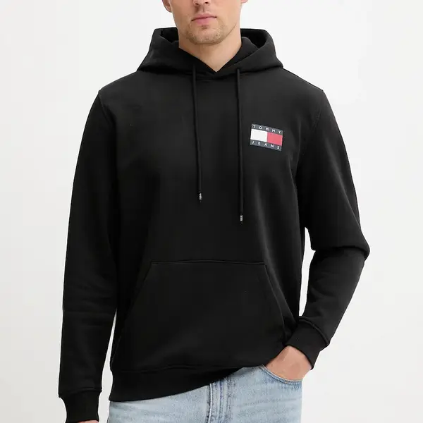 Mikina Tommy Jeans pánská, zelená barva, s kapucí, s aplikací, DM0DM20738