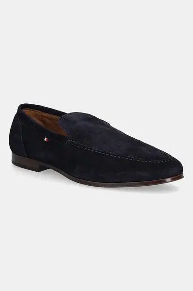 Semišové mokasíny Tommy Hilfiger TH FLEXIBLE SUEDE LOAFER pánské, tmavomodrá barva, FM0FM05496