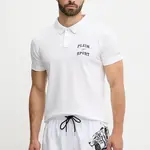 Polo tričko PLEIN SPORT pánské, bílá barva, s potiskem, PS25MPL01