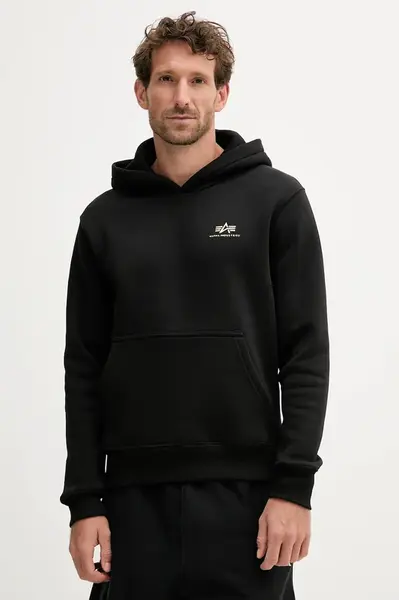 Mikina Alpha Industries pánská, černá barva, s kapucí, hladká, 148347.533