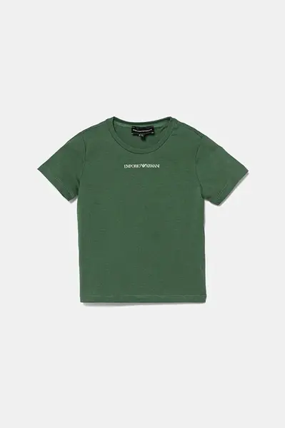 Detské bavlnené tričko Emporio Armani zelená farba, s potlačou, EB000421 AF15013
