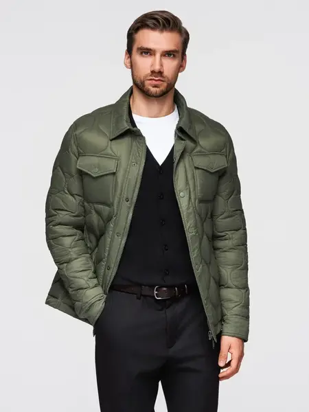 Ombre Men's quilted jacket in shirt cut - olive