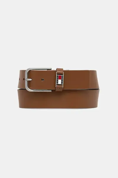 Kožený pásek Tommy Jeans pánský, hnědá barva, AM0AM13687