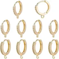 16Pcs 2 Style Brass Micro Pave Clear Cubic Zirconia Hoop Earring Findings