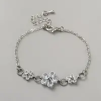 Brass Micro Pave Clear Cubic Zirconia Flower Link Bracelets for Women