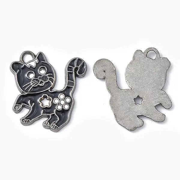 Alloy Enamel Kitten Pendants