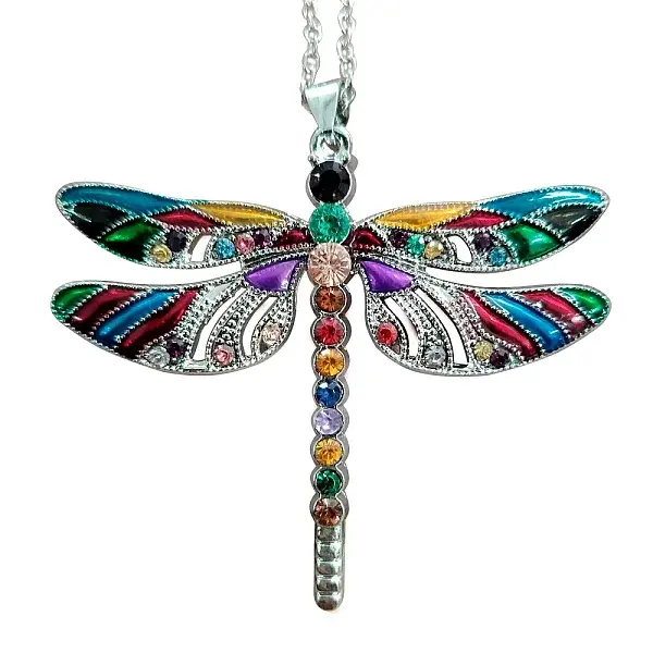 New Vintage Luxury Praise Water Diamond Drop Glazed Dragonfly Necklace