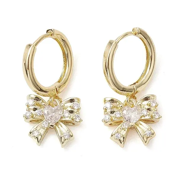 Bowknot Brass Dangle Hoop Earrings