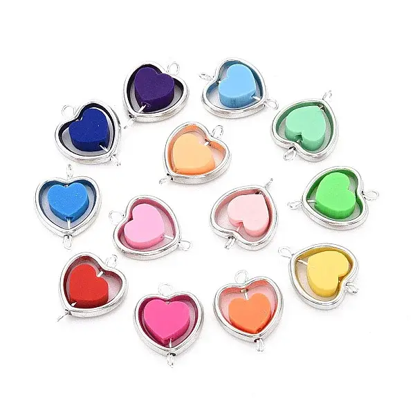 Polymer Clay Heart Beads with CCB Plastic Frame Connector Charms