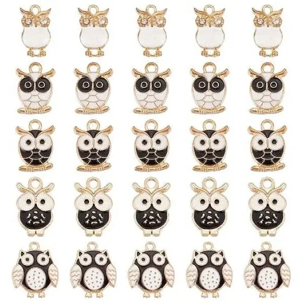 50Pcs 5 Styles Alloy Enamel Pendants