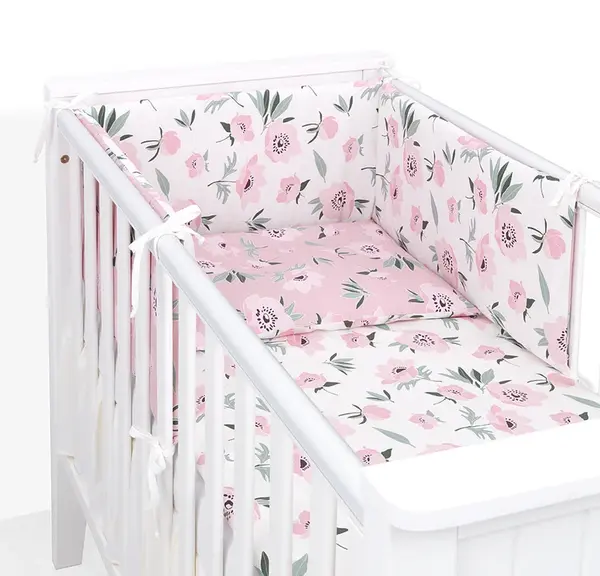 Mamo Tato Mantinel s povlečením do postýlky, 3D sada Bavlna, Růže, pudrová/ecru