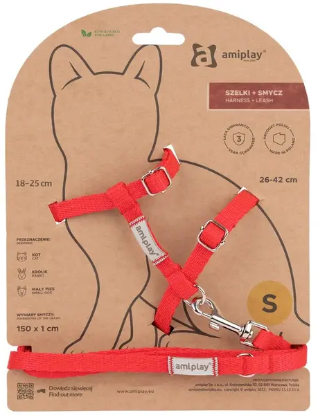 Amiplay Postroj pre mačku s vodítkom Samba Červený | Postroje pre mačky - S