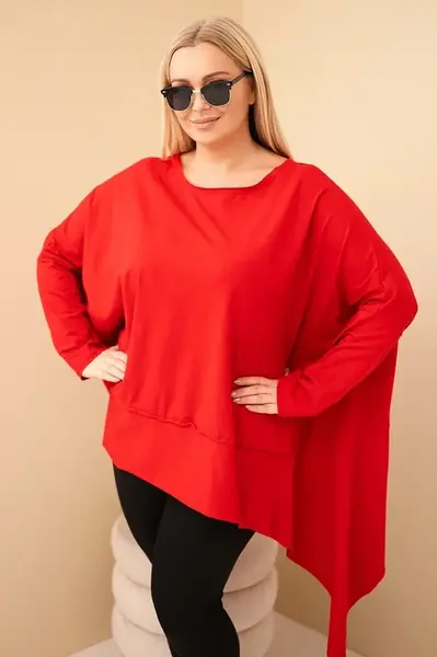 Kesi Dámská tunika Plus Size z bavlny s asymetrickým spodním lemem červená