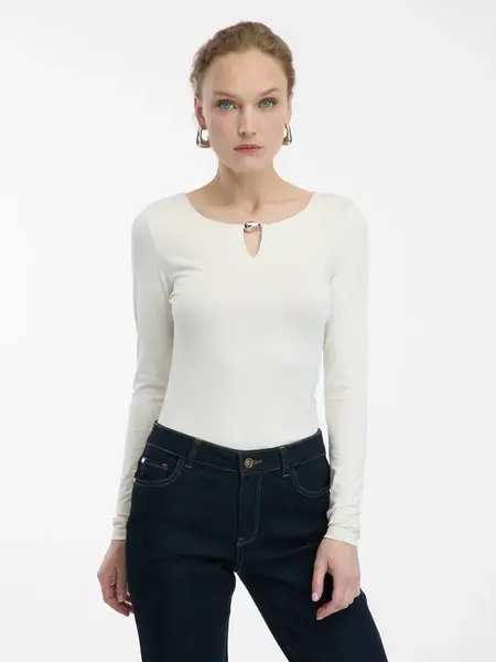 Krémový dámský top s dlouhým rukávem