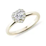 Prsten se srdíčkem ve stylu halo ve žlutém 14k zlatě KLENOTA