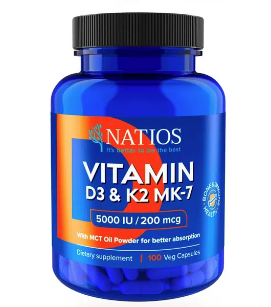 NATIOS Vitamin D3 & K2 MK-7 5000 IU / 200 mcg 100 kapslí