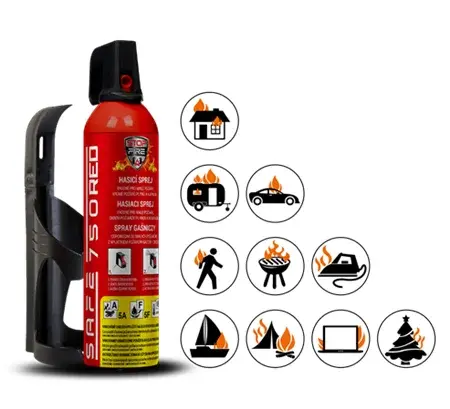 Hasicí sprej SAFE 750 RED 750ml pěnový + držák 75C