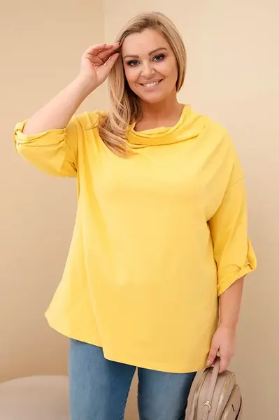 Kesi Włoski Dámská blůza Plus Size s bavlnou v volném střihu s vodním výstřihem žlutá