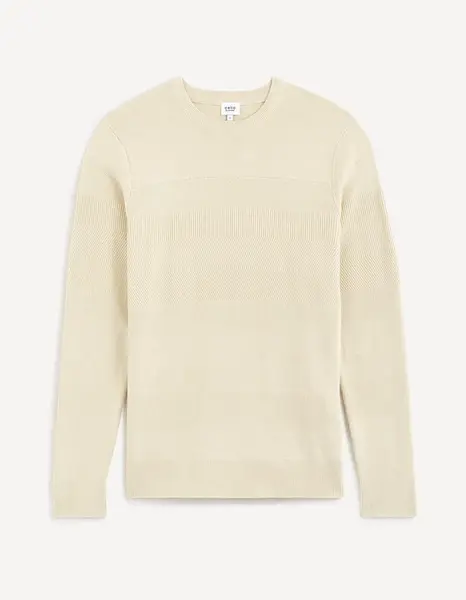 Béžový pánsky pruhovaný sveter Celio Defields