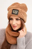 Polski Dámská polarová souprava čepice a nákrčník s ozdobnou nášivkou camelový