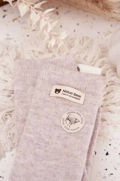 Aura.via teplé vlněné ponožky s nášivkou béžové