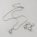 Teardrop Brass & Cubic Zirconia Pendant Necklaces & Hoop Earrings Jewelry Set for Women