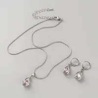 Teardrop Brass & Cubic Zirconia Pendant Necklaces & Hoop Earrings Jewelry Set for Women