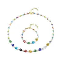 Lampwork Evil Eye & Glass Seed Beaded Necklace Bracelet