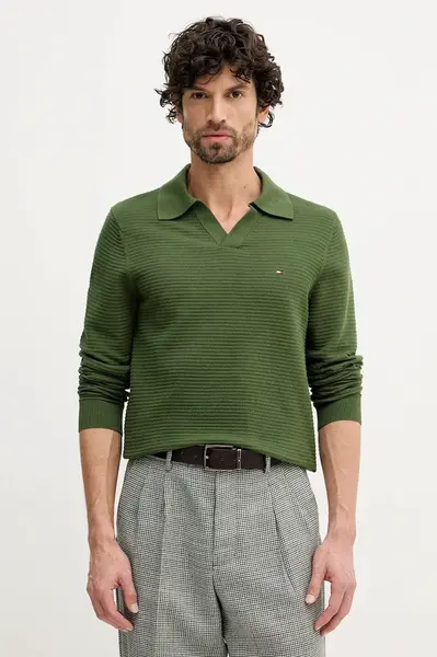 Bavlněný svetr Tommy Hilfiger pánský, zelená barva, MW0MW41644