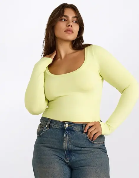 Organic Basics Everyday Scoop Neck Long Sleeve Tee Elderflower Green M