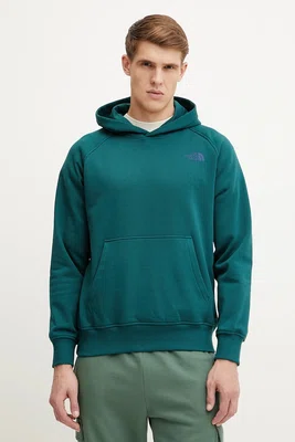Mikina The North Face Raglan Redbox pánská, zelená barva, s kapucí, s potiskem, NF0A89F9A1B1