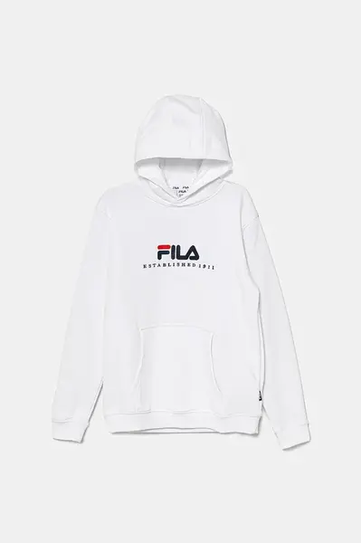 Dětská mikina Fila LODDIN bílá barva, s kapucí, s potiskem, FAT0624