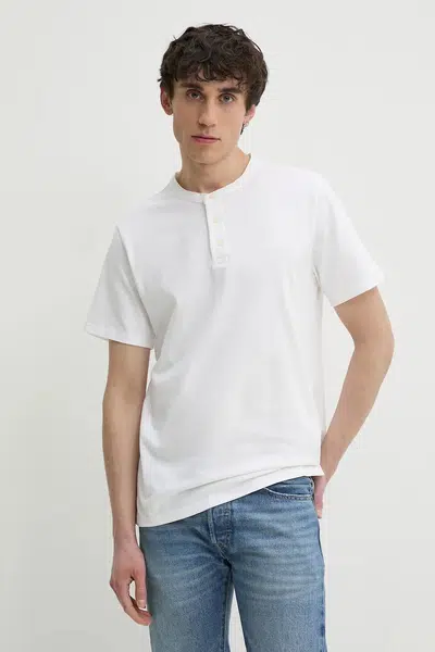 Bavlněné tričko Levi's SS HM HENLEY bílá barva, A8602