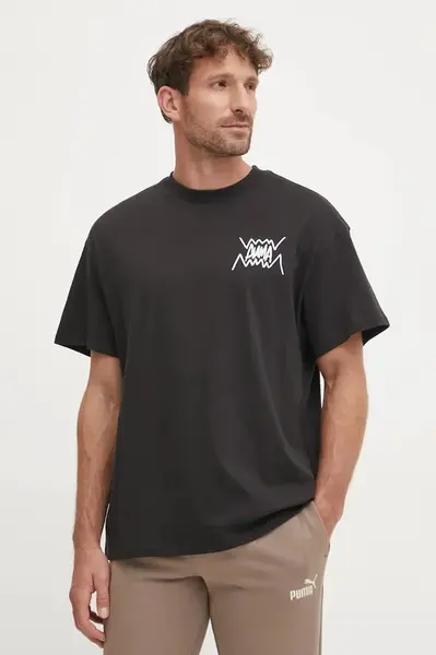 Bavlněné tričko Puma černá barva, s potiskem, 630493
