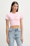 Bavlněné tričko Fiorucci Cupid Print Cropped T-Shirt růžová barva, W02SPTSH094CJ03PN02