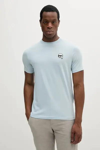 Bavlněné tričko Karl Lagerfeld pánské, modrá barva, 552224.755710