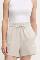 Kraťasy adidas Essentials 3-Stripes dámské, béžová barva, s aplikací, high waist, JE1195