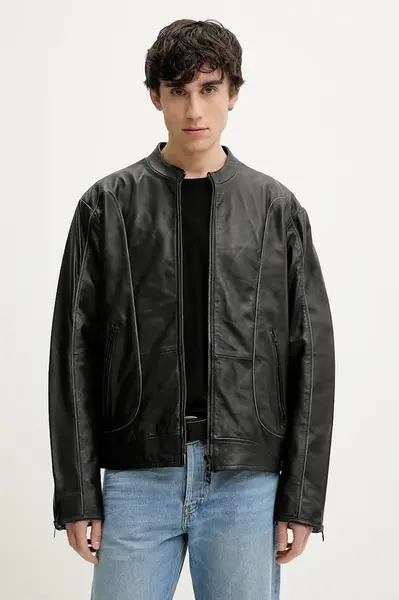 Kožená bunda Diesel L-KRIXY JACKET černá barva, přechodná, oversize, A16866.0EPAU