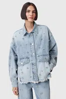 Bavlněná džínová bunda AllSaints HETTIE modrá barva, přechodná, oversize, W106PC
